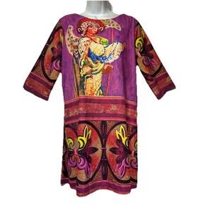 golden sea religious print 3/4 sleeve tunic dress EU Size 40